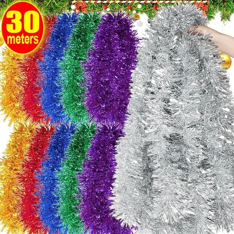 1.5/30M Colourful Christmas tinsel decorations Garland Xmas Tree Wrapping Tinsel 1