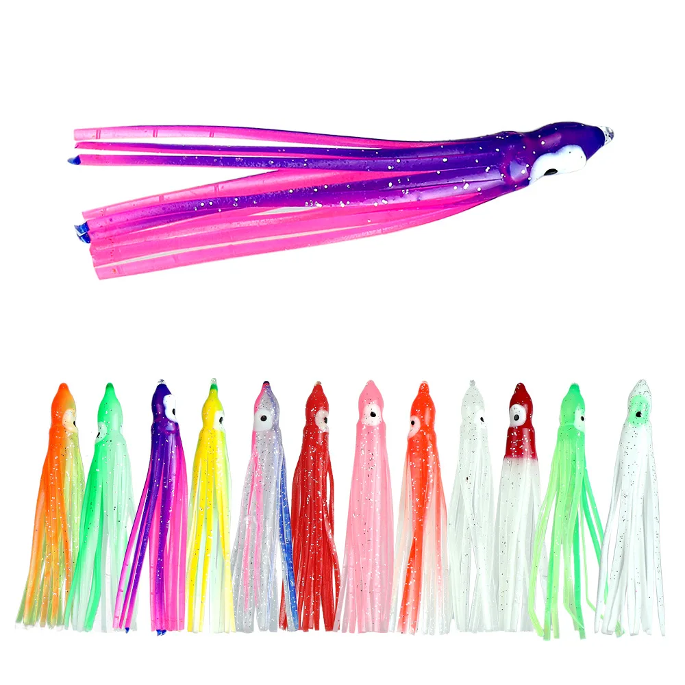 5Pcs 5cm 9cm 12cm Glow Octopus Soft Fishing Lure For Jigs Rubber Squid Skirts Artificial Tuna Sailfish Baits Mix Color