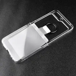 Transparent Ring Holder Shockproof Phone Case - 2-Piece Protective Back Cover Set for Samsung Z Flip5 (Clear)