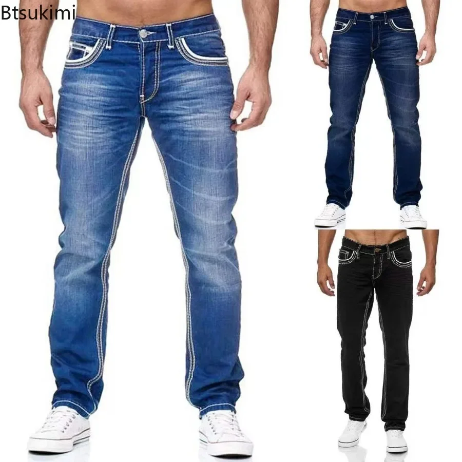 New 2024 Men's Fashion Casual Jeans Pants Spring Summer Boyfriend Streetwear Jeans Slim Designer Long Denim Pants Trousers Male