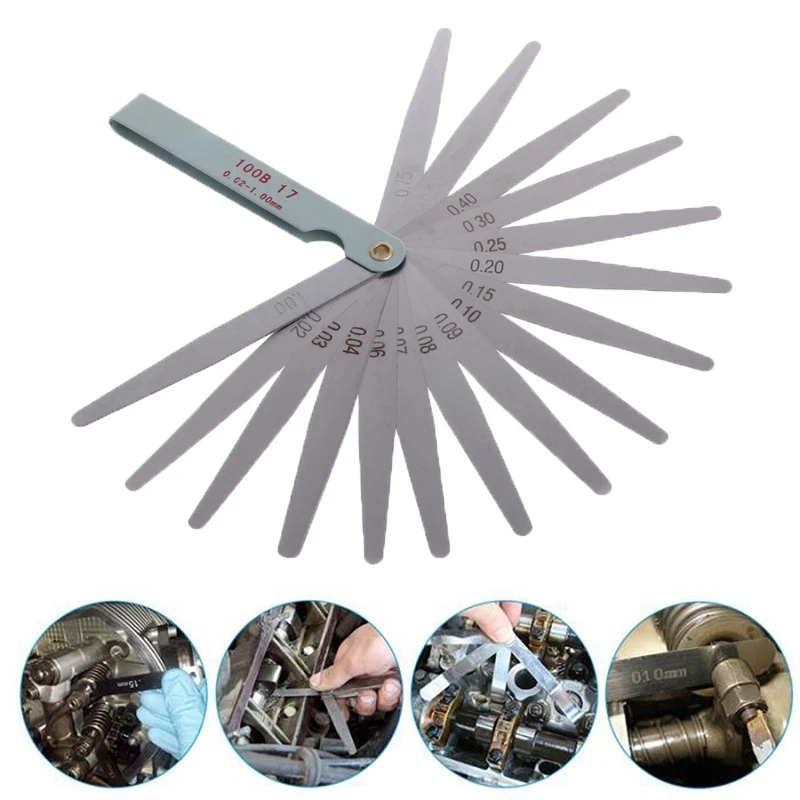 0.02-1mm 17 Blades Measurment Tool Feeler Gauge Thickness Gauges Gap Wedge for Engine Valve Adjustment Percision Measuring Tools