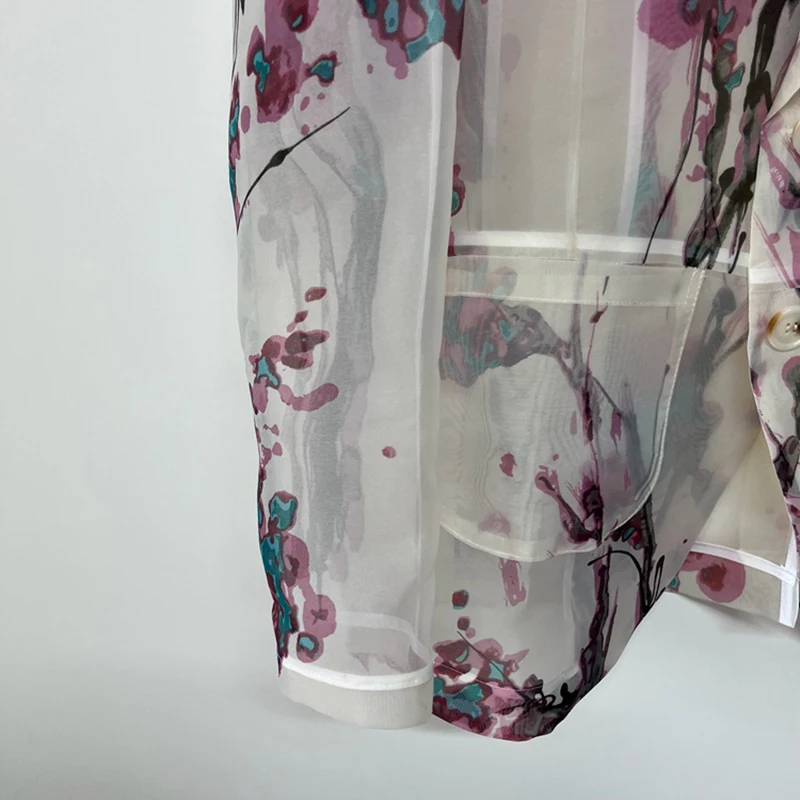 Men Blazers Men's Elegant Plum Blossom Printing Suit Coat Perspective Organza Designer China-Chic Autumn Blazers Coat 21Z2118