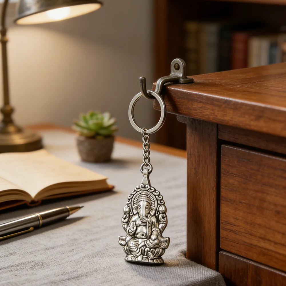 Mode 30mm Schlüsselanhänger Metall Schlüsselanhänger Schlüsselanhänger Schmuck Antik Silber Farbe Ganesha Buddha Elefant 62x32mm Anhänger