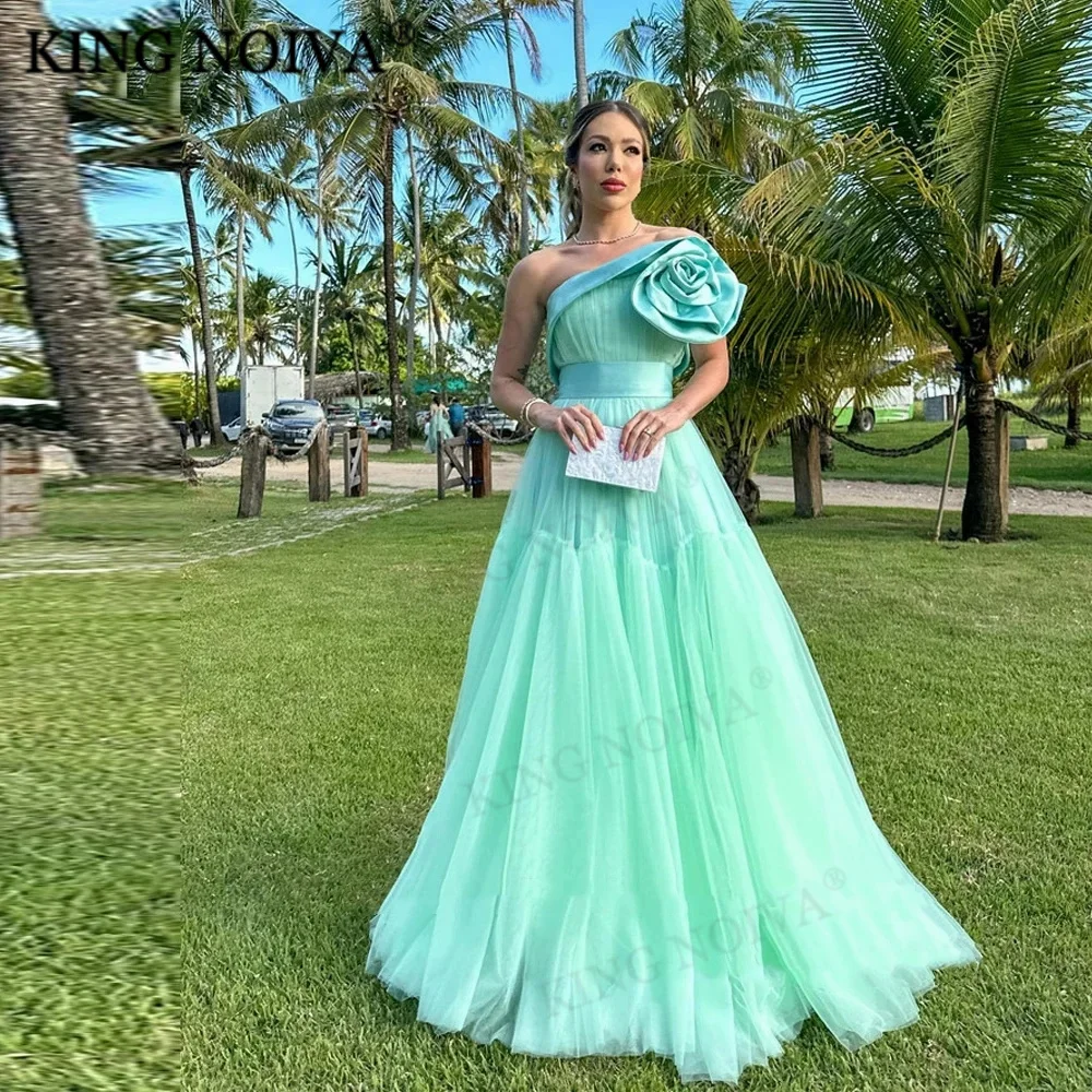 

KING Simple One Shoulder Tulle A-Line Evening Dresses 2024 Backless Tiered Sleeveless Floor Length Prom Dress robe de soiréé