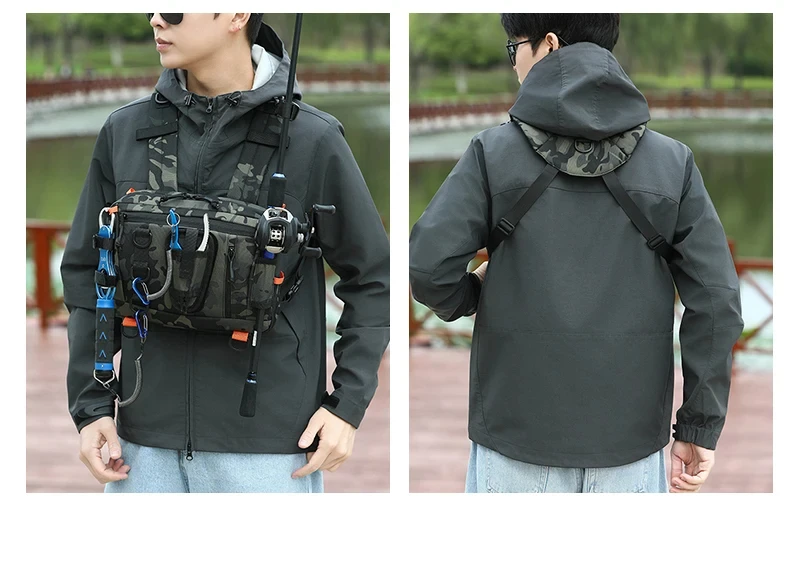 Anglerweste mit Tasche für Herren, Tarnmuster, Angelköder-Aufbewahrung, Multifunktionale Brusttasche für Outdoor, Bergsteigen, Camping, Wandern, Jagd und Radfahren – Detail 5