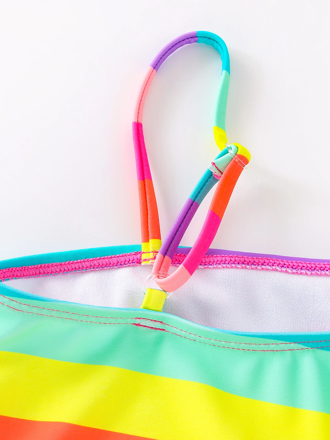 One Piece Swimsuit One-Shoudler Rainbow Stripes Girls One-Piece Swimsuit