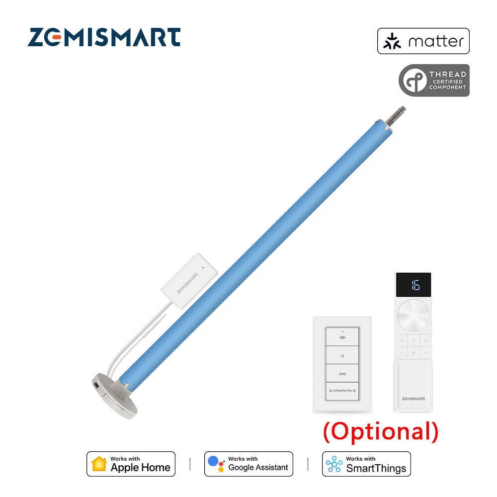 มอเตอร์ม่านม้วนอัจฉริยะ Zemismart Matter Thread แบบชาร์จไฟได้ สำหรับม่านขนาด 20 25 28 มม. รองรับ Homekit, Google Home และแอป SmartThing 1