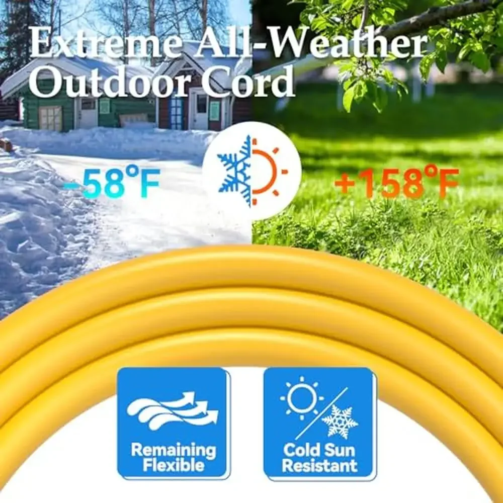 100FT Waterproof Outdoor Extension Cord Heavy Duty 15A 1875W Flexible Copper 3 Prong Commercial Cords Garden Construction