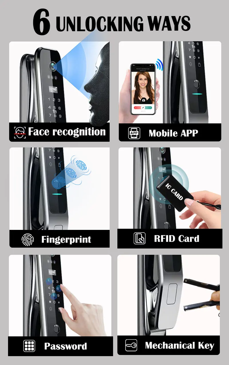 Full automaticTUYA APP 3D facial recognition Smart door lock fingerprint password outdoor waterproof 6068 intelligent door locks