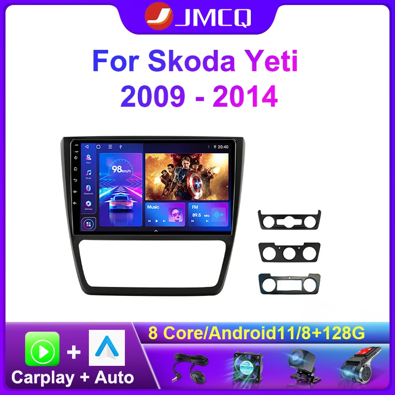 Автомагнитола JMCQ 2DIN Android 11 для Skoda Yeti 5L 2009-2014 мультимедийный плеер GPS-динамик 4G + WIFI