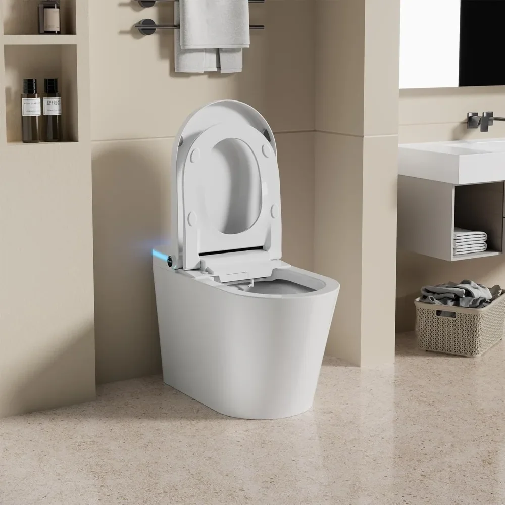 Smart Toilet, Modern Automatic Flush, Foot Sensor Flush, Heated Seat, Toilet in LED Luminous Bowl, Tankless Toilet 5