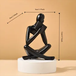 Black Abstract Thinker Statue - Modern Art Deco Resin Figurine for Home and Office Decor (Black Right)