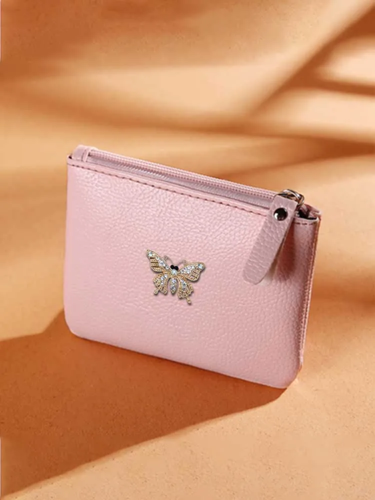 

Quality PU Key Wallets Cute Car Key & Coin Storage Flower-Themed Decor Gold & White