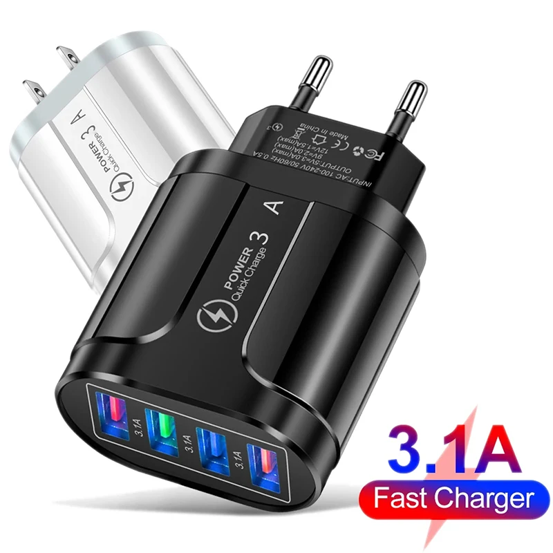 3.1A 4 USB Charger EU US plug for iPhone Samsung Huawei Mobile Phone