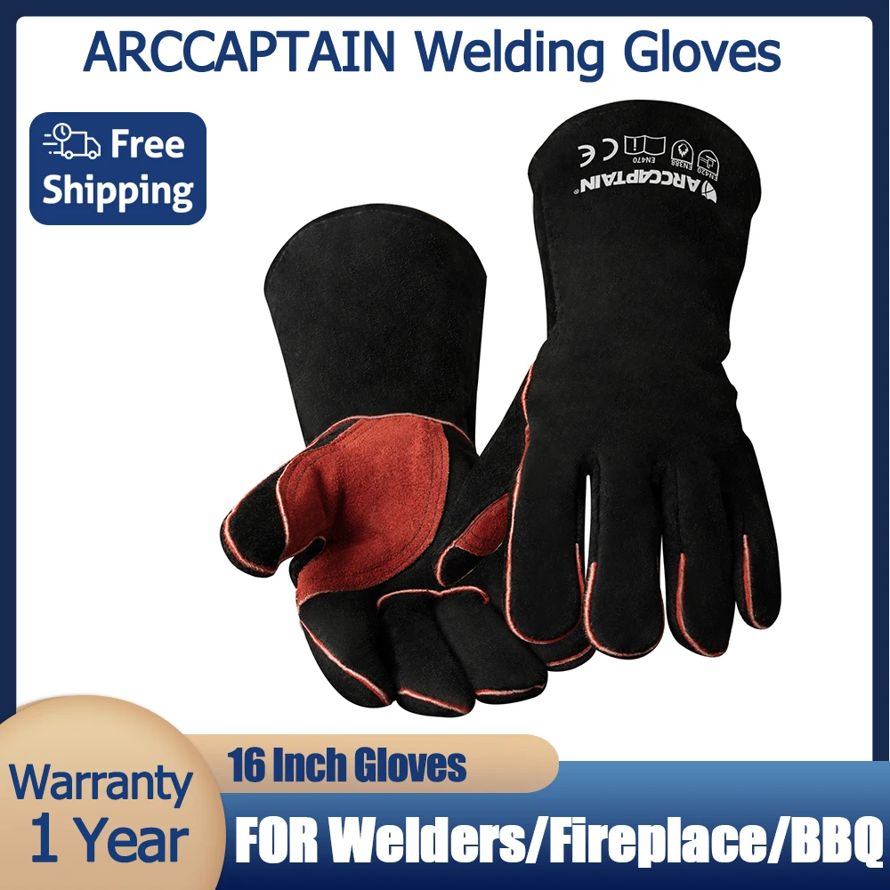 Welding Gloves For Welder Works With Black Palm Welders Thick Cow Split