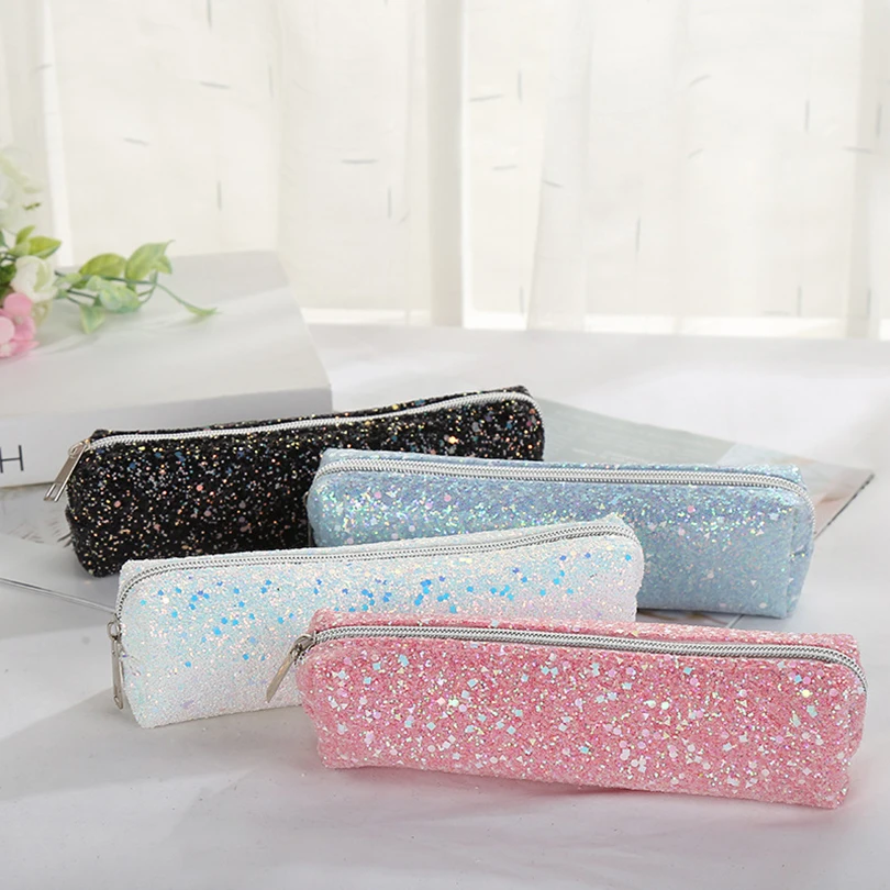 Glitter Shiny Pencil Case Compact Version - Scratch-Resistant Portable Organizer For Toiletry, Travel Accessories (8.3x2.4x2.4in