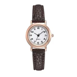 Classic Women's Casual Leather Strap Quartz Watch - Elegant Round Analog Designer Timepiece (Brown white)