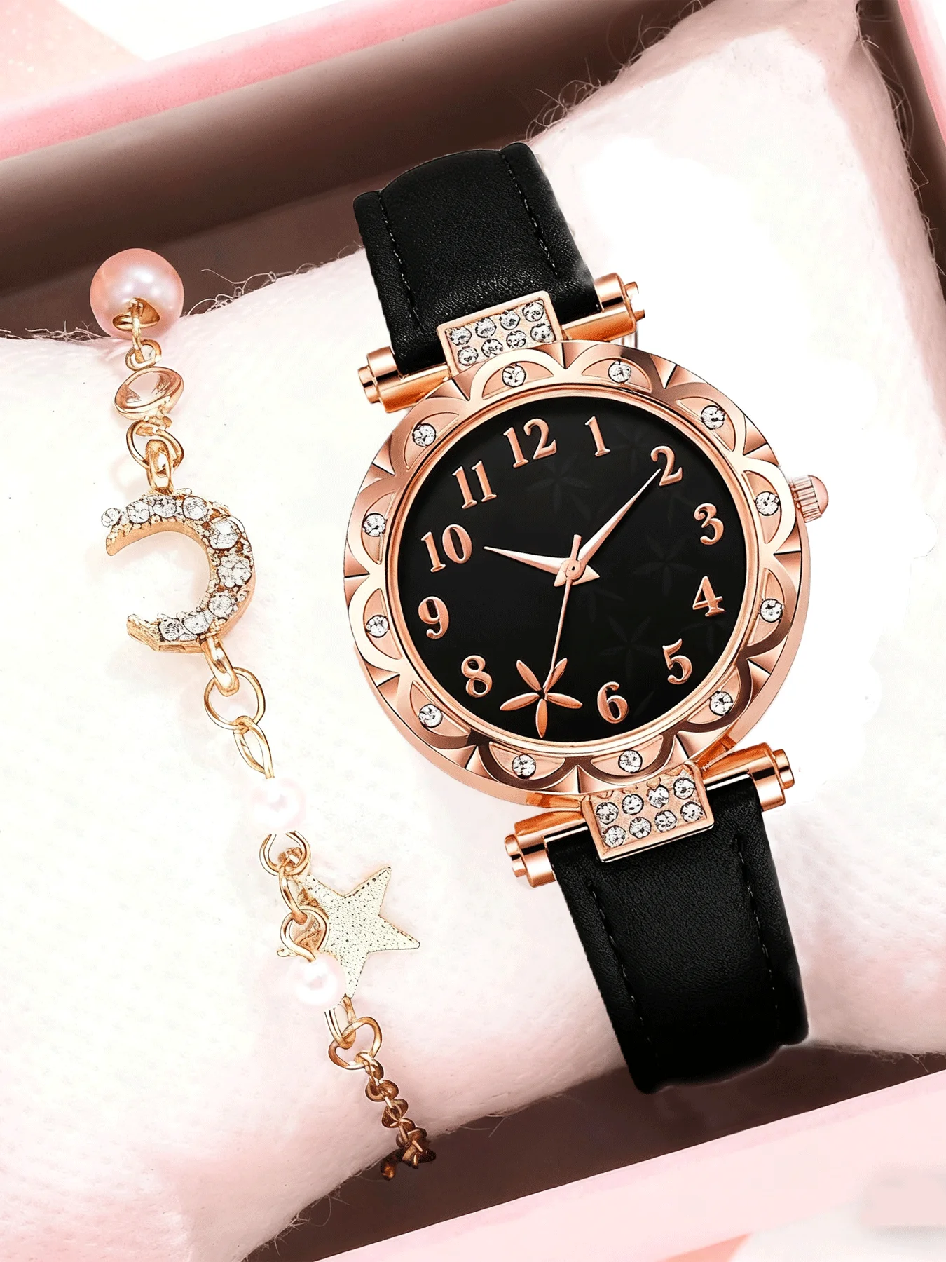 2-piece casual starfish dial rose gold women's watch electronic belt watch women's set