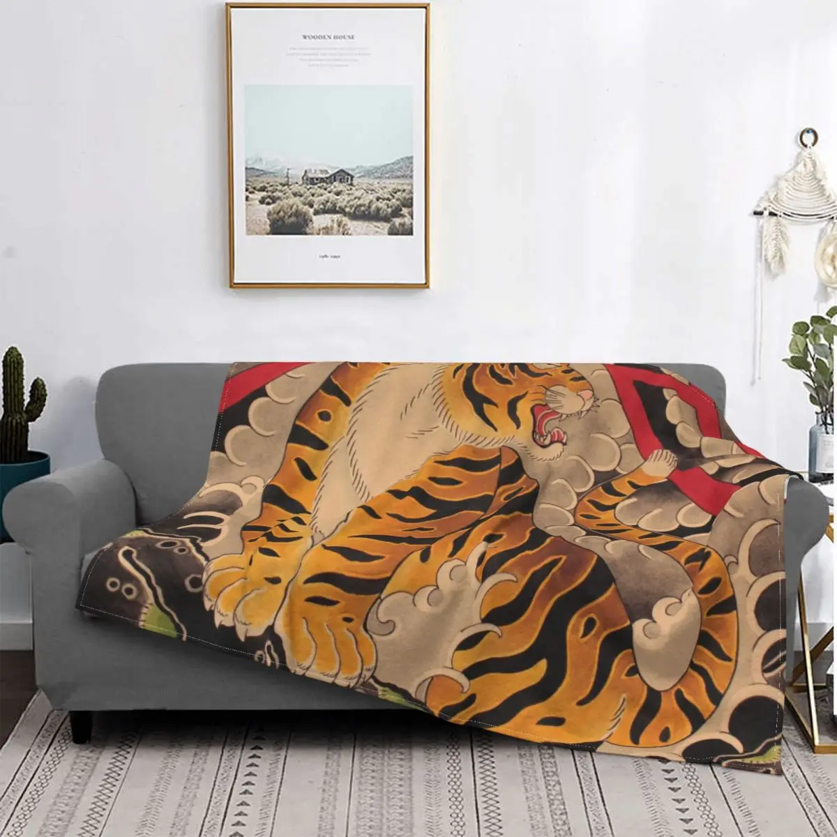 

Traditional Irezumi Tiger Blankets Fleece Autumn/Winter Ukiyo Breathable Ultra-Soft Throw Blankets for Home Bedroom Quilt