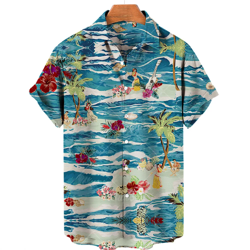 Hawaiian Men's Shirt 3d Printed Monkey Coconut Tree Shirts for Men Oversized Camisa Tee Shirt Men Clothes Beach Hombres Hot