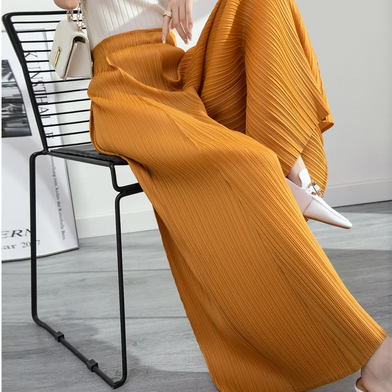 

Pleated Wide Leg Pants for Women with Loose Fit Straight Tube High Waist Drape Design Plus Size Casual Large Swing Flared Pants