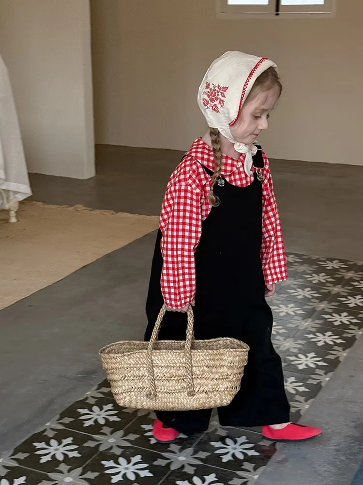 2025 Spring New Children Loose Overalls Cotton Boys Fashion Casual Pants Baby Girls Versatile Strap Trousers Kids Clothes