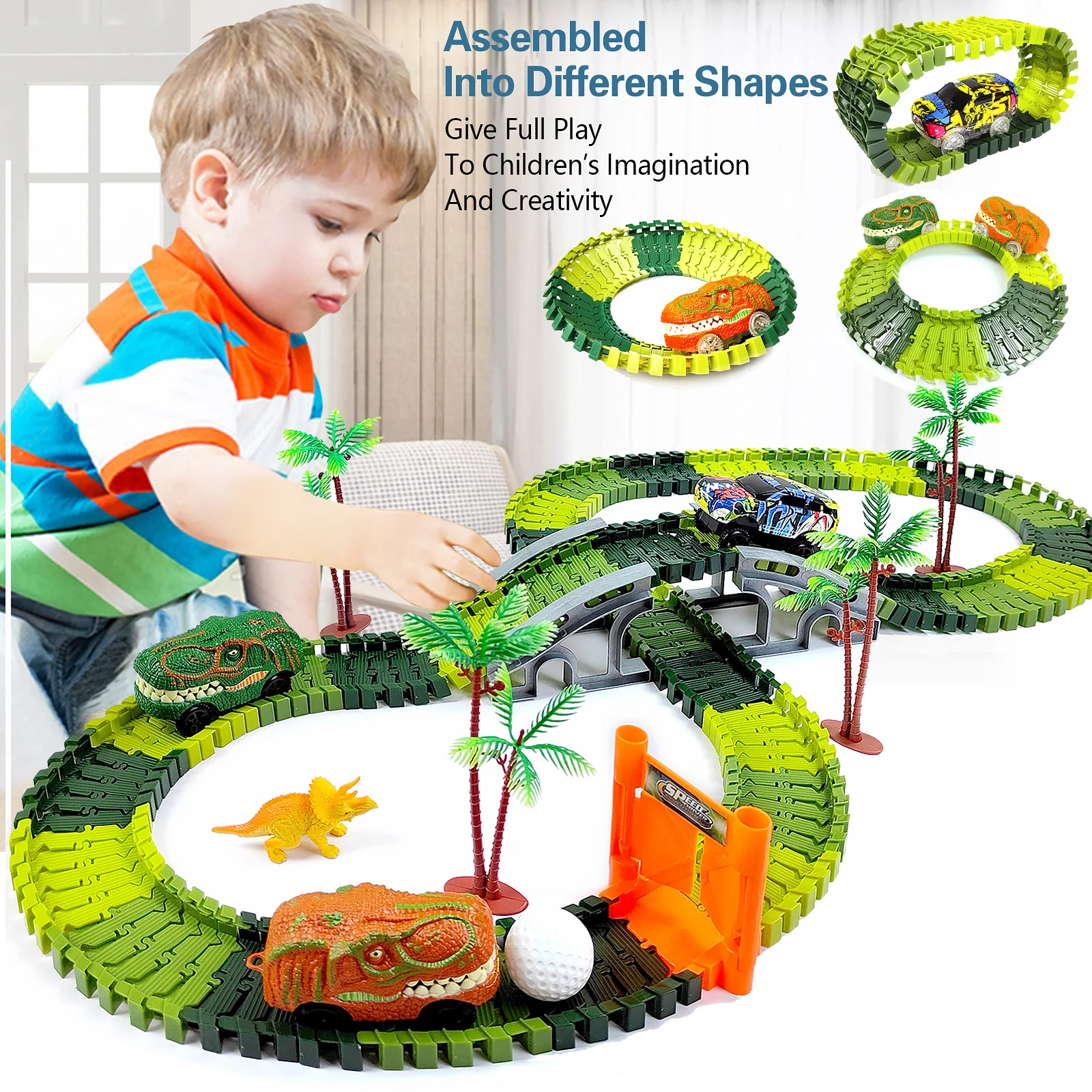 Dinosaur World Track Racing Track Toy Set Dinosaur Railway Toy Car Educational Bend Flexible Race Track Toys For Boy Gift 3