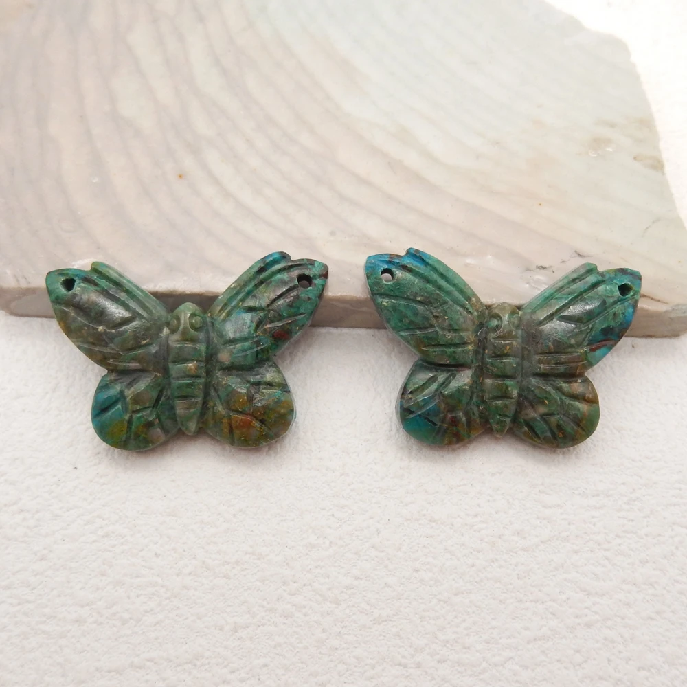 Natural Chrysocolla Butterfly Shape Carving Earrings for Women, Gemstone Earrings Beads for Jewelry Making