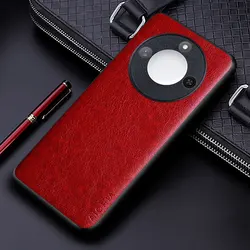 Luxury Leather Business Phone Case - Elegant Solid Color Soft TPU & Hard PC Cover for Honor X9c Smart (Red)