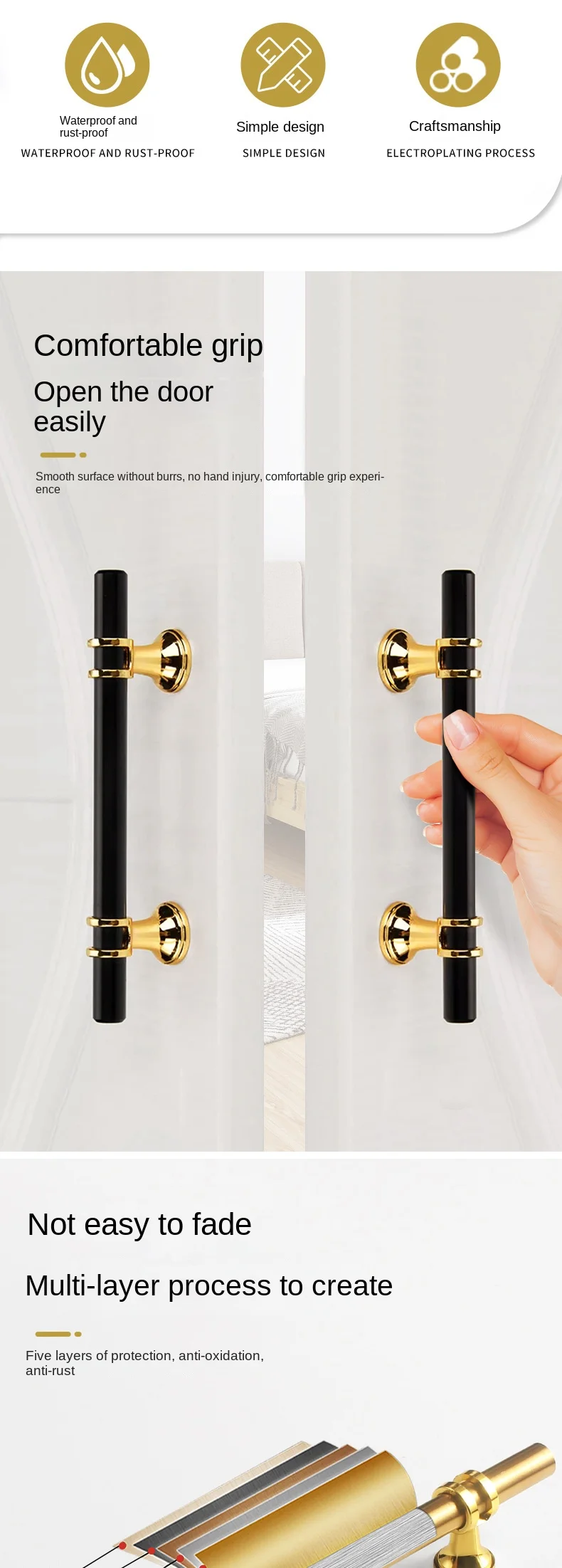 Description Picture 3 of itemblack long strip round light luxury high-end handle drawer  cabinet  door handle