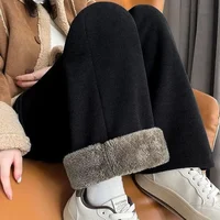 Lamb Velvet Fleece Lined Thickened Autumn Winter New Loose Wide Leg Pants Fashionable Casual Trousers Versatile Design Sensation