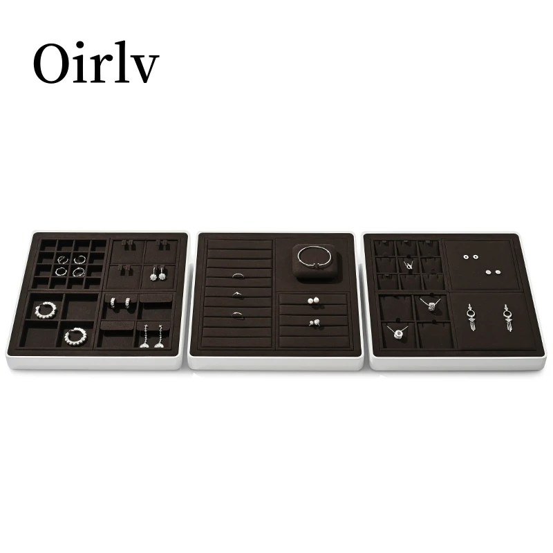 Oirlv braun Juwelier geschäft Display Samt Schmuck Tabletts Ring Ohrring Armband Perlen Uhr Halskette Display Set Schmuck Displays