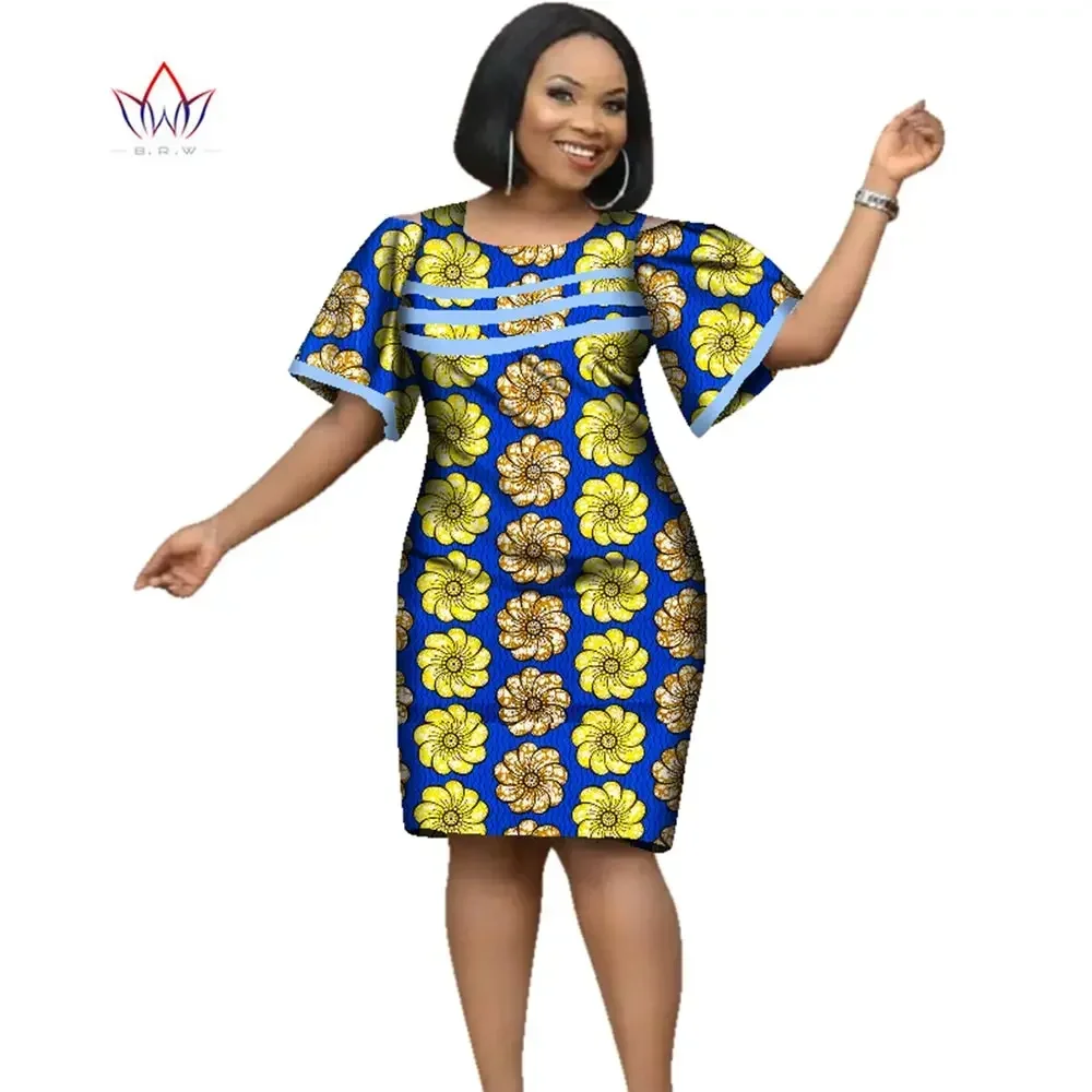 African Dresses for Women African Cotton Wax Print Dresses Dashiki Women Short Sleeve O-neck Office Pencil Dress African Dress