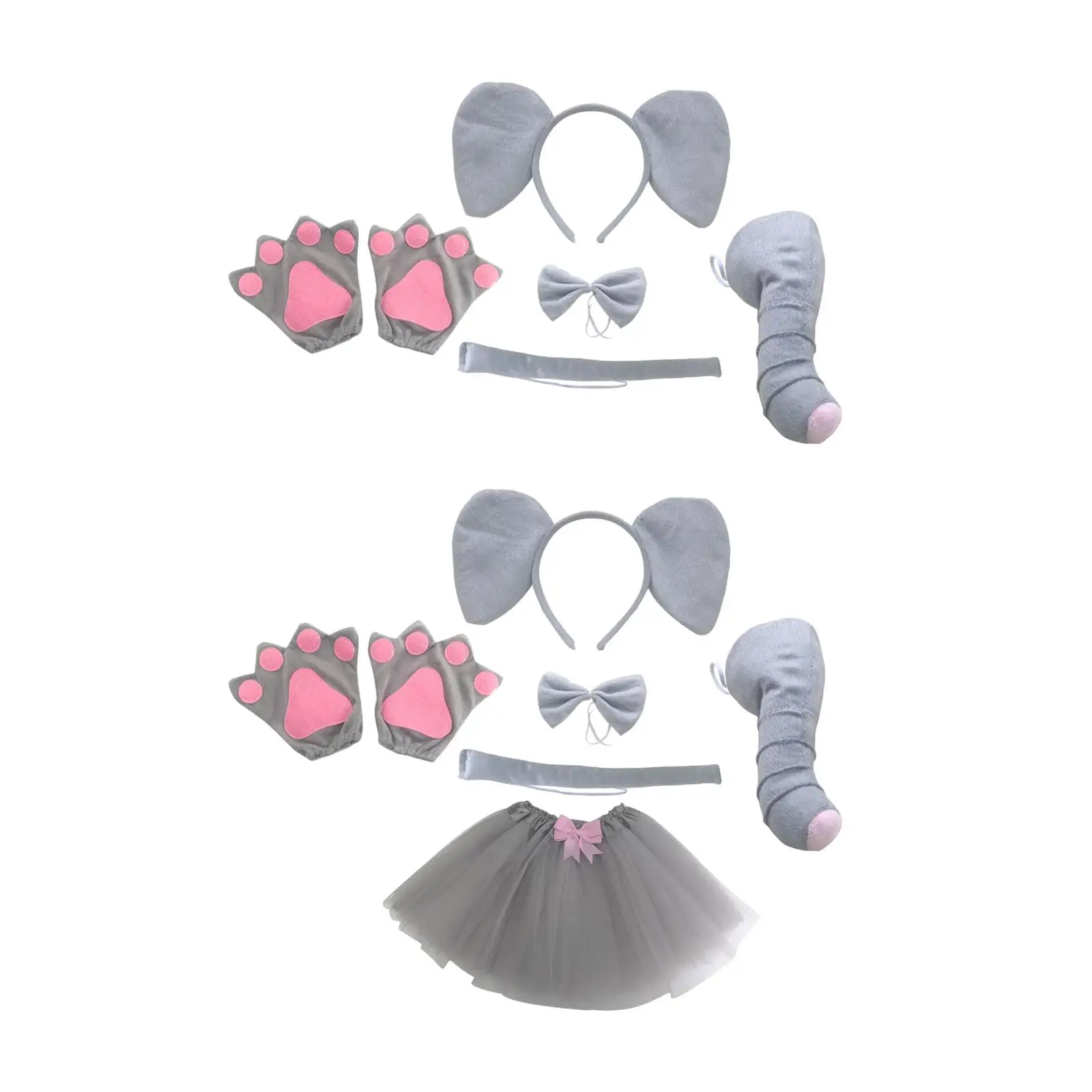 

Elephant Ears Headband Nose Bow Tie Tail Gloves Elephant Costume Kids for Dress up Party Decor Children Halloween Decorations