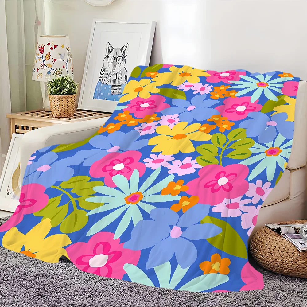 pattern Blanket Flannel warm spring comfort  soft plush blanket for sofa floral living room office Bright bedroom travel gift 2