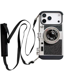 Vintage Camera Design Phone Case with Lanyard - iPhone 15 Plus (Black)