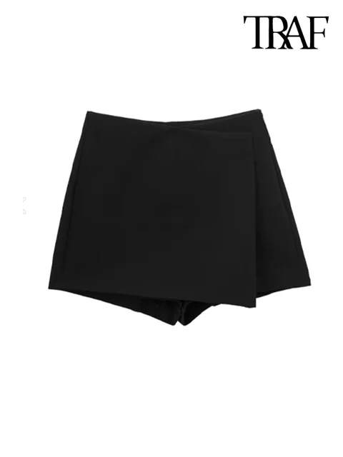 TRAF Women Fashion Pareo Style Asymmetric Shorts Skirts Vintage High Waist Side Zipper Female Skort Mujer 5