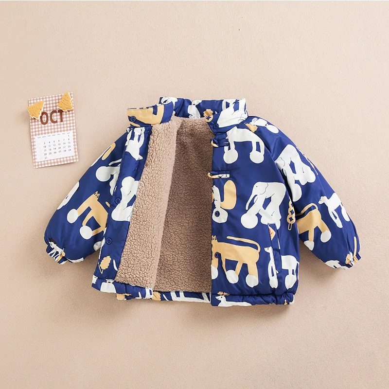 Boys Girls Winter Cotton Padded Jacket New Year's Velvet Clothes Baby Fleece Lined Coat Kids Christmas Tops Outerwear 1-7T
