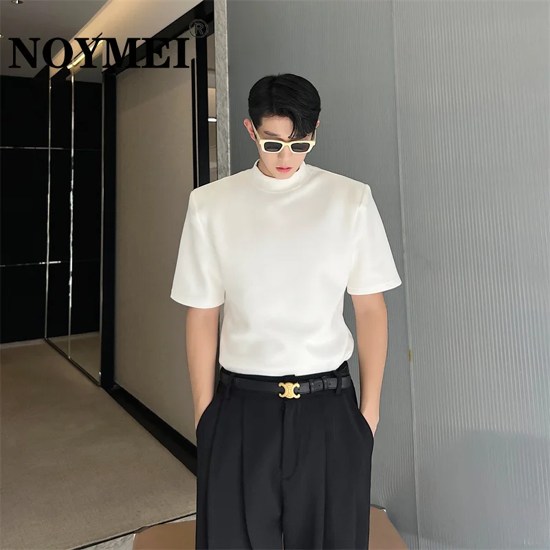 

Шикарная Высококачественная однотонная облегающая футболка NOYMEI в Корейском стиле с короткими рукавами и большим плечевым ремнем, мужская летняя футболка 2024 года, WA3866