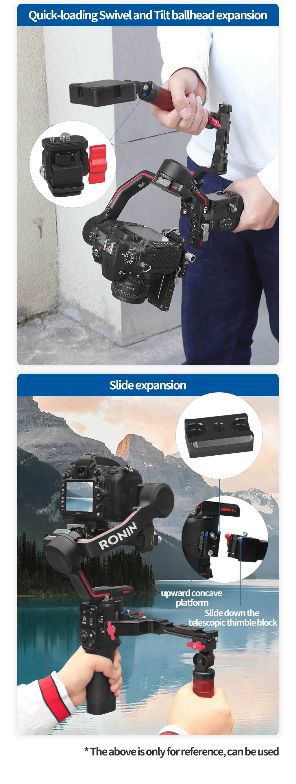 Gimbals Side Sling Handgriff, faltbar, verstellbar, Holzgriff, Schienenklemme, kalte Schuhhalterung für DJI Ronin RS3 PRO RS2 RSC2-Halterung – Detail 7