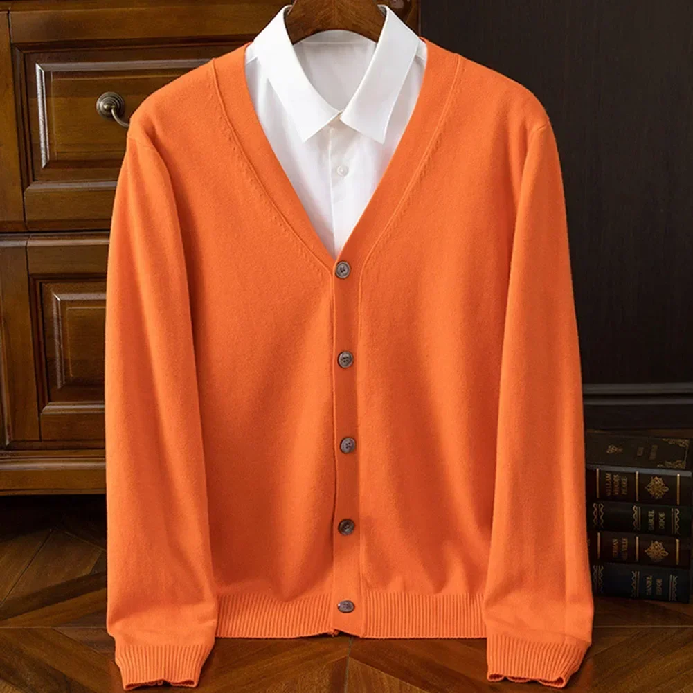 Knitted Cardigan Men's Classic Solid Color Knit V-Neck Soft Baggy High End Sweater Coat for sweater coats knitted sweater coat