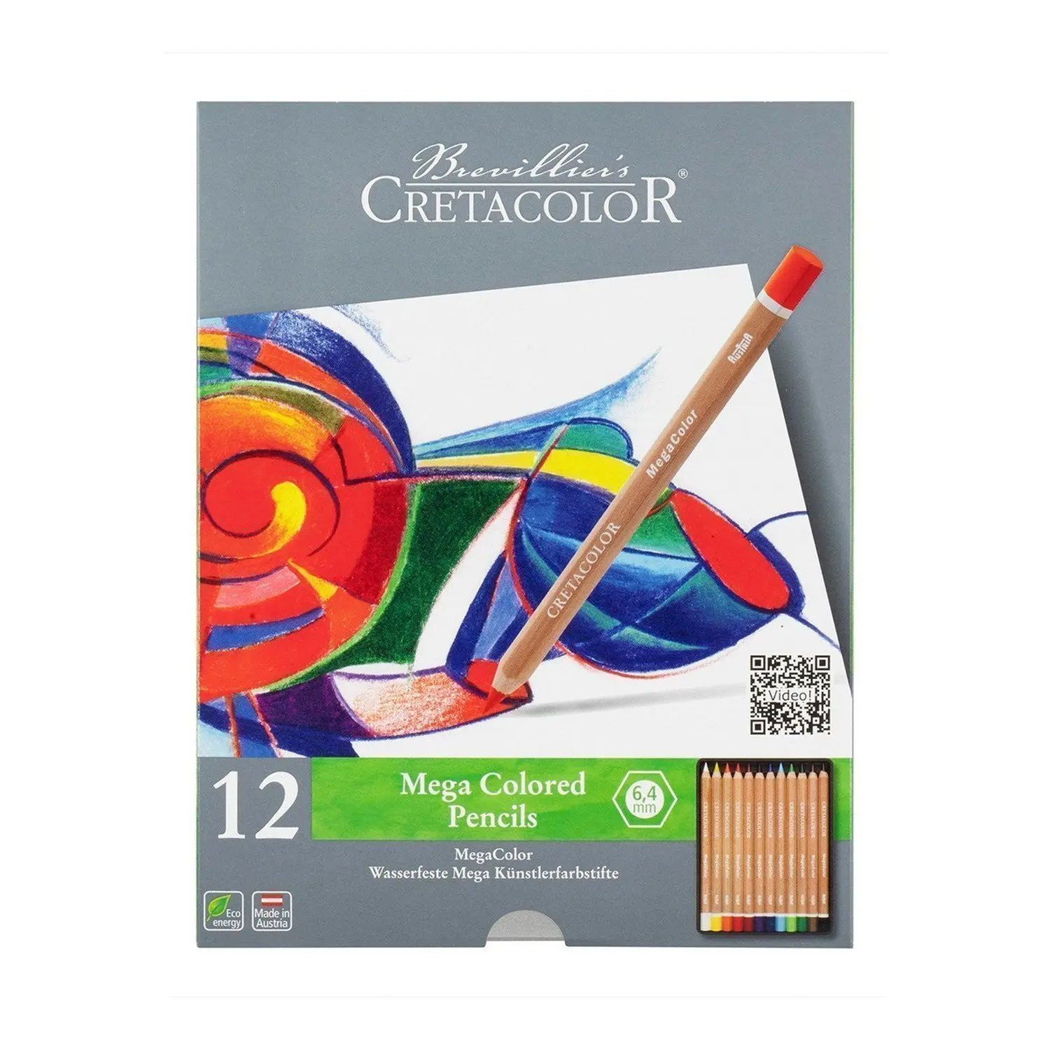 Cretacolor mega color pencil set in metal box 6 4mm rod diameter 12 colors |