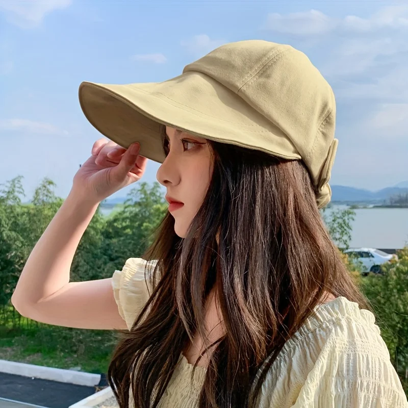 Women Sun Visor Hat Bow Adjustable Large Wide Brim Foldable Hats Summer UV Protection Beach , Suitable for Students, Women, Girl