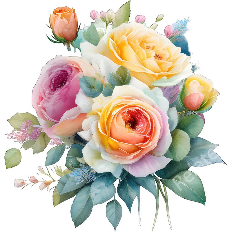Vinyl Stickers Light colored watercolor multi-color rose art wall stickers for home decoration E89