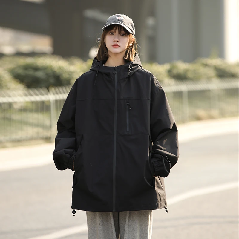Men's Spring Autumn Hooded Jacket Outdoor Patchwork Wind-Proof  Thin Outerwear Couple Fashion Casual High Quality Streetwear