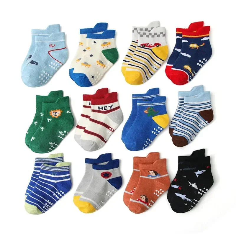 

12 Pairs Non Slip Toddler Socks with Grip for Boys Girls Baby Infants Kids Anti Skid Cotton Crew Socks 1-7Years