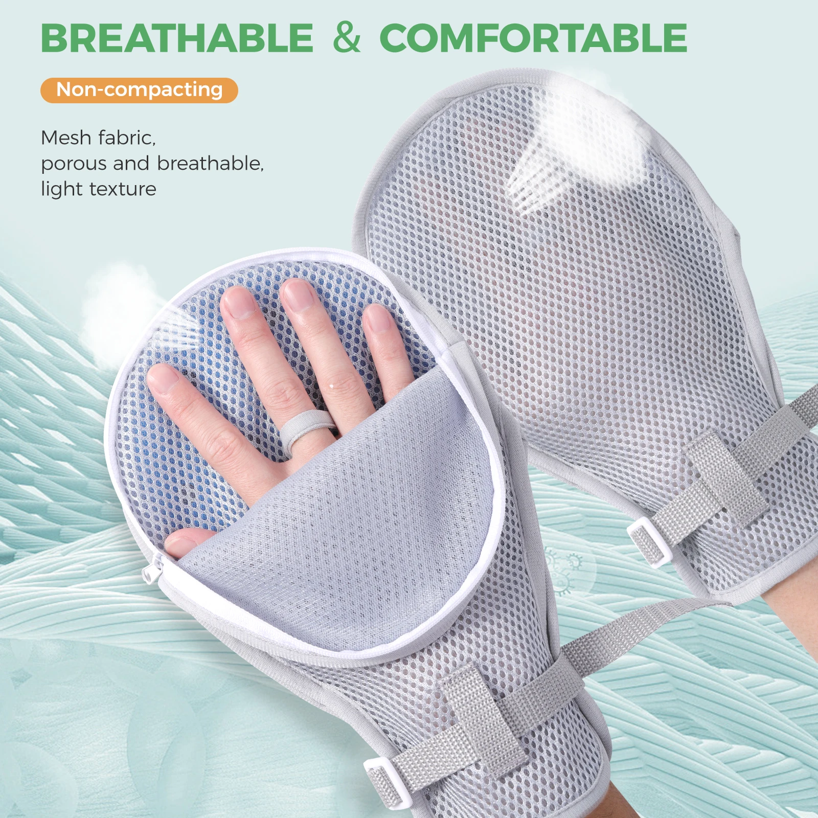 Lefeke Breathable Restraint Gloves Zip-Up Bed Restraints Mitts Dementia Patients Elderly Autistic Child Hand Protective Gloves 3