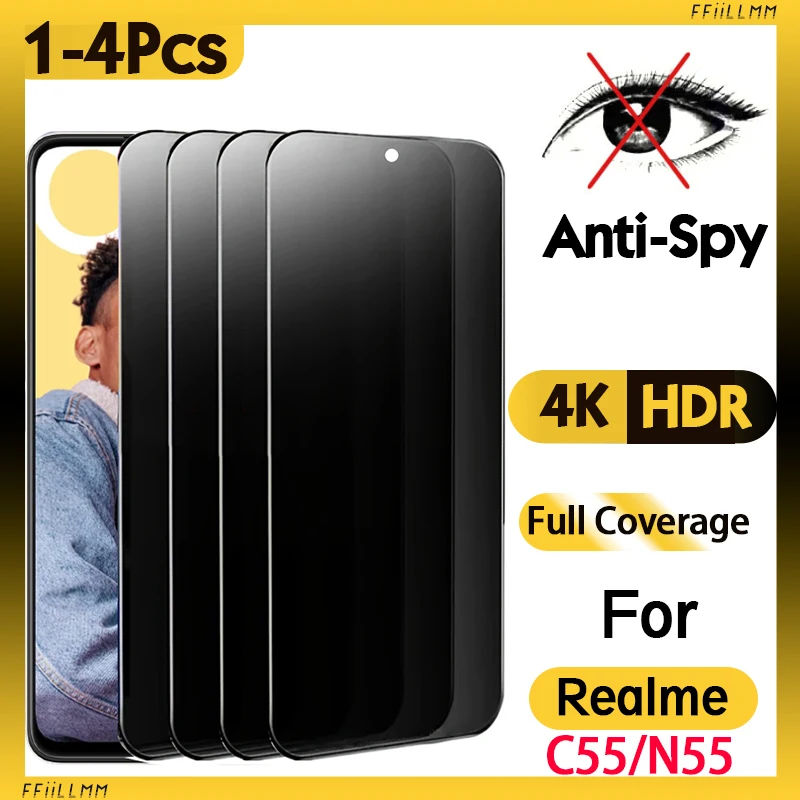 

1-4 Pieces! Privacy Film Tempered Glass Screen Protector For Realme C55 Anti-spy Glass For Realme Narzo N55 Realme C55