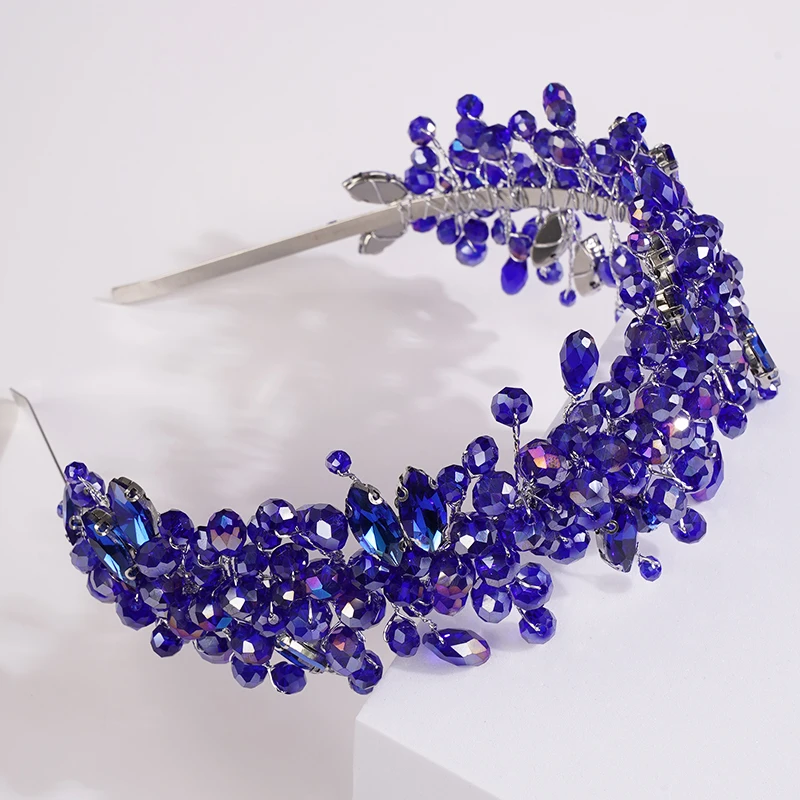 S2ef986ec639e4a9587b0eb912c974f805 5 Colors Handmade Wedding Bride Luxury Red Blue Rhinestones Tiaras and Crowns Bridal Headband Costume Hair Accessories for Women Mallzona