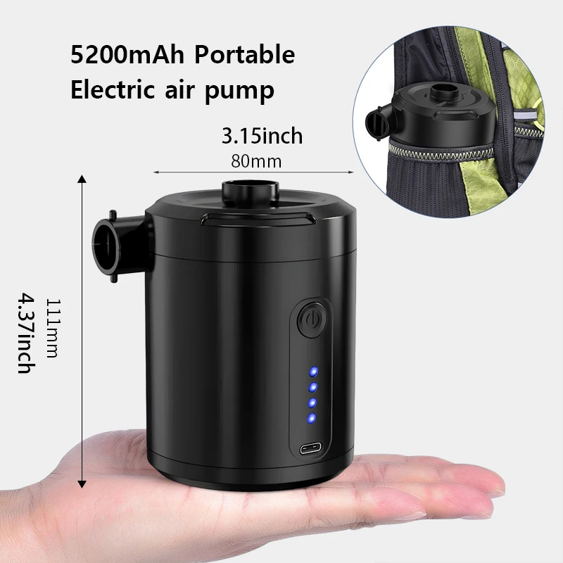 Portable Rechargeable Electric Air Pump with 4 Nozzles & USB Type-C Charging